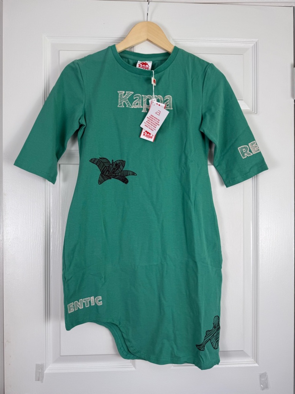 NWT Kappa Skin Fit Teal Green Logo Graphic Tee Dress Size Medium